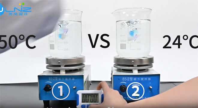 Comparison of dissolution rate of the same gel in hot and cold water